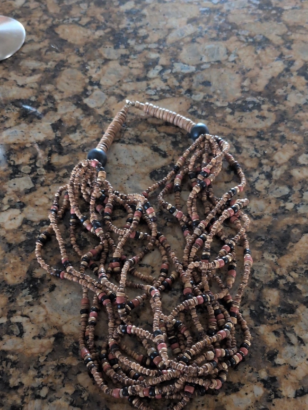 Multi-Strand Brown and Pink Seed Bead Necklace